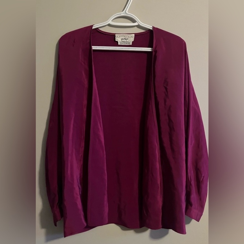 Gianna Versace purple vintage 2 piece cardigan & wrap skirt 100% silk size 4